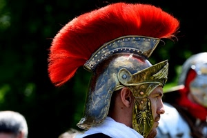 rosso, elmo, romano, cresta, roma, centurione, soldato