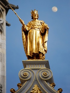 luna, statua, oro, corona, cielo, re, azzurro