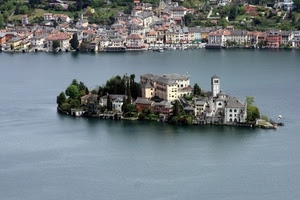 isola, lago, panorama, acqua, paese, campanile, case, chiesa