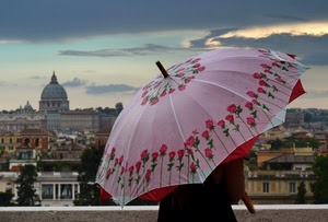 ombrello, nuvole, cupola, fiori, roma, cielo, cupolone, rosso, rosa, città