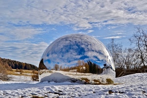 neve, nuvole, alberi, cielo, sfera, bianco, azzurro, riflessi, inverno, bosco, riflesso, fantascientifico, casa, erba, palla, verde, vetro, fantascienza, rami