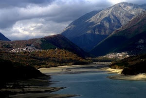 lago, montagna, nuvole, panorama, acqua, montagne, paesi, boschi, alberi, ponte, bosco