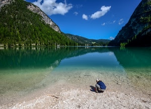 lago, acqua, montagna, bambino, riflesso, spiaggia, montagne, giocare, cielo, riflessi