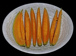 melone, frutta, fette, piatto, cibo, bianco, arancione