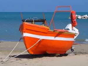 barca, mare, spiaggia, arancione, arancio, remi, salvagente, bianco, sabbia
