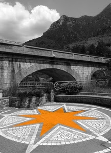 stella, ponte, nuvole, ringhiera, bianconero, montagne, giallo, montagna, arancione, arcate, arco, venti, cielo, archi, balaustra, cerchio, punte, rosa