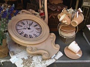 orologio, lancette, piattini, tazzine, tazze, fiori, numeri, vetrina, ceramica