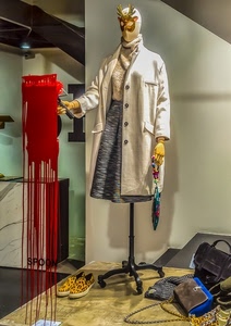 manichino, vetrina, borse, scarpe, negozio, cappotto, rosso, vestiti
