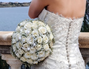 bianco, rose, sposa, fiori, bouquet, abito, bottoni, mazzo
