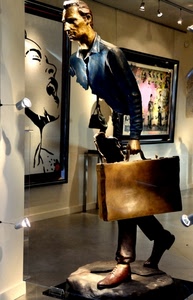 statua, valigia, quadri, uomo, museo, quadro, borsa, esposizione, vetrina, manichino