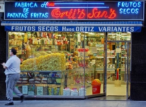vetrina, negozio, frutta, passante, colori, patatine, insegne, cibo, patate, insegna, alimentari