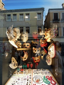maschere, vetrina, collane, riflesso, carnevale, bigiotteria, case