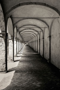 archi, prospettiva, colonne, portico, ombre, portici, selciato, grigio, pilastri, volte, bianco