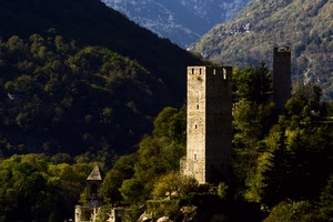 torre, castello, alberi, bosco, torri, montagna, verde, valle, montagne, rocca