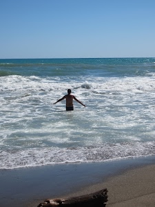 mare, onde, tronco, cielo, bagnante, spiaggia, uomo, schiuma, azzurro, sabbia, orizzonte, bianco, bagno, acqua, persona, legno, battigia