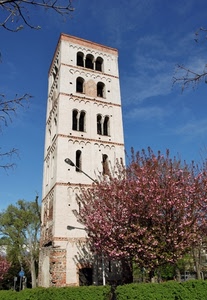 torre, albero, finestre, bifore, campanile, trifora, cielo, alberi, trifore
