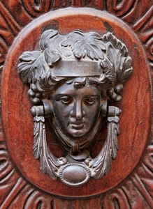 batacchio, legno, porta, viso, foglie, faccia, ovale, marrone, portone, volto, ferro