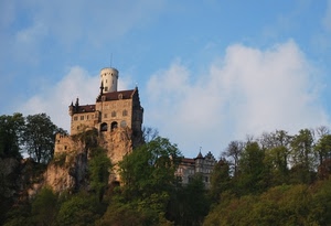 alberi, castello, torre, nuvole, cielo, rupe, verde