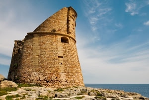 torre, nuvole, cielo, mare, erba, azzurro, mattoni, pietre, sassi, rocce, verde, roccia, orizzonte