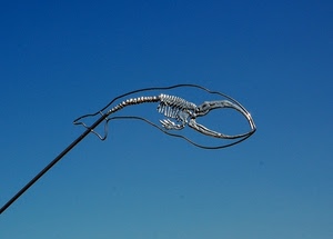 pesce, cielo, azzurro, scheletro, scultura, ferro, metallo, insegna, blu, balena