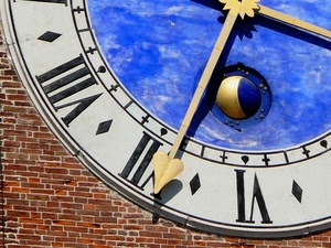 orologio, numeri, lancetta, blu, mattoni, lancette, luna, ora