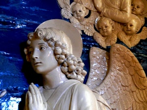 ali, angelo, mani, capelli, angeli, aureola, statua, blu, ceramica
