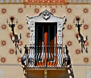 balcone, finestra, lampioni, ombre, decorazioni, ringhiera, porta, liberty, palazzo, muro