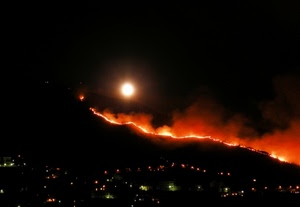 luna, vulcano, fuoco, lava, notte, incendio, fumo, nero, rosso, luci