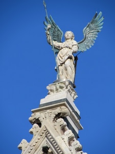 angelo, ali, statua, lancia, bianco, cielo