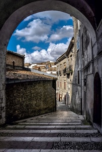 nuvole, cielo, vicolo, arco, gradoni, azzurro, scorcio