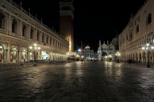piazza, venezia, campanile, notte, luci, chiesa, notturno, lampioni, sera, palazzo, torre