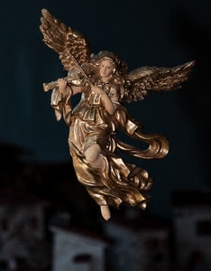 angelo, violino, ali, oro, statua, dorato