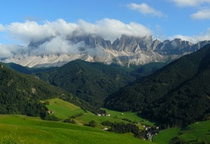 nuvole, verde, montagne, montagna, prati, prato, panorama, paesaggio, dolomiti, boschi