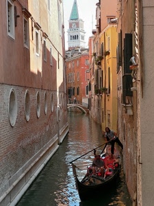 canale, gondola, venezia, campanile, ponte, turisti, gondoliere