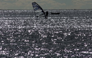 mare, barca, vela, riflessi, orizzonte, acqua, luccichio, onde, sport, controluce, surf