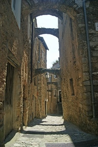 vicolo, archi, porta, ombra, case, ombre, pietre, strada