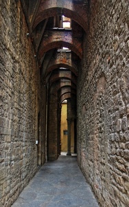vicolo, archi, colonna, pietra, muri, sassi, contrafforti, arcate, mattoni, stretto