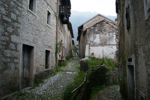 case, vicolo, borgo, porta, strada, erba, verde, porte, tetti