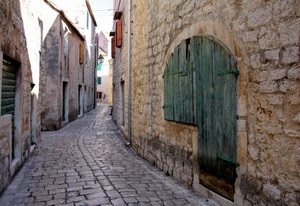 vicolo, porta, verde, pietra, lastricato, selciato, finestra, legno, portone, finestre