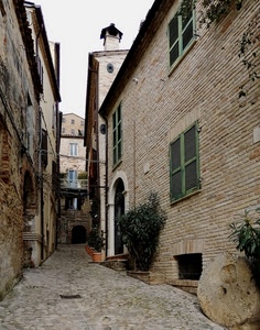 vicolo, finestre, vasi, case, ruota, strada, macina, verde