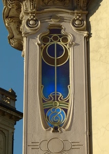 liberty, finestra, blu, vetrata, curve, vetri, vetro, cerchi, decori