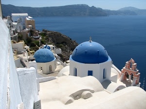 mare, cupole, bianco, blu, grecia, paesaggio, azzurro, santorini