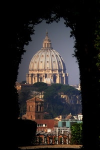 cupola, roma, chiesa, campanile, alberi, arco, croce, cupolone, cornice