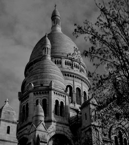 bianconero, chiesa, cupole, albero, finestre, cupola, croci, parigi