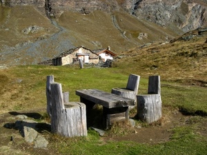tavolo, sedie, montagna, baite, legno, prati, montagne, casa, prato