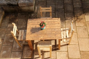 tavolo, sedie, fiori, vaso, legno
