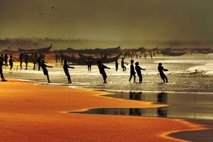 mare, spiaggia, pescatori, sabbia, barche, acqua, persone, pesca, riflessi