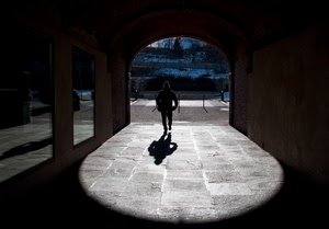 ombra, arco, controluce, persona, uomo, portico, luce, riflesso