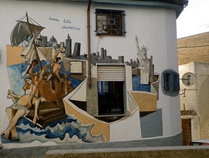 murales, finestra, finestre, barca, murale, statua, casa, libertà, tapparella, vela, muro