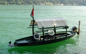 bandiera, acqua, barca, salvagente, verde, motore, lago, palo, telo, tipica, riflesso, legno, mare, uccello